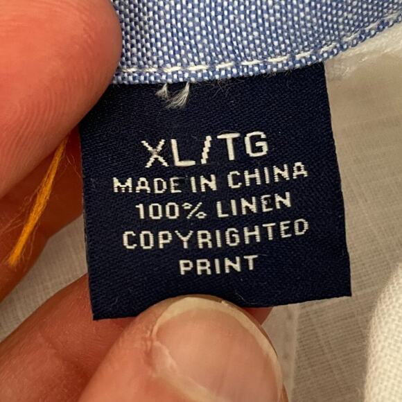 Tommy Bahama Linen Hawaiian White Button Down Short Sleeve Shirt Blue Floral XL - Picture 11 of 14